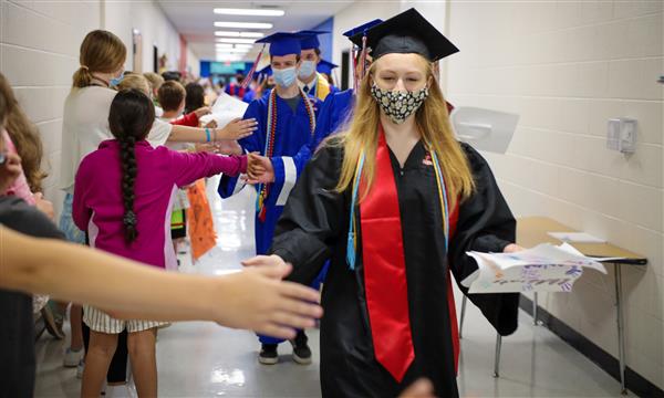 Seniors high five elementary students